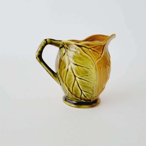Vintage Royal Winton Grimwades Creamer with Embossed Leaves in Green/Brown Glaze - Picture 2 of 11